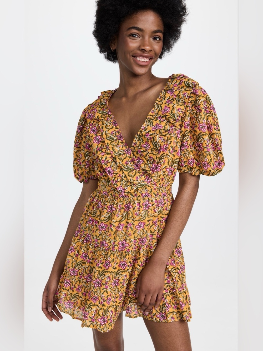 Rahi Del Sole Chiara Mini Dress Floral Puff Sleeve Mini Dress Anthropologie cos